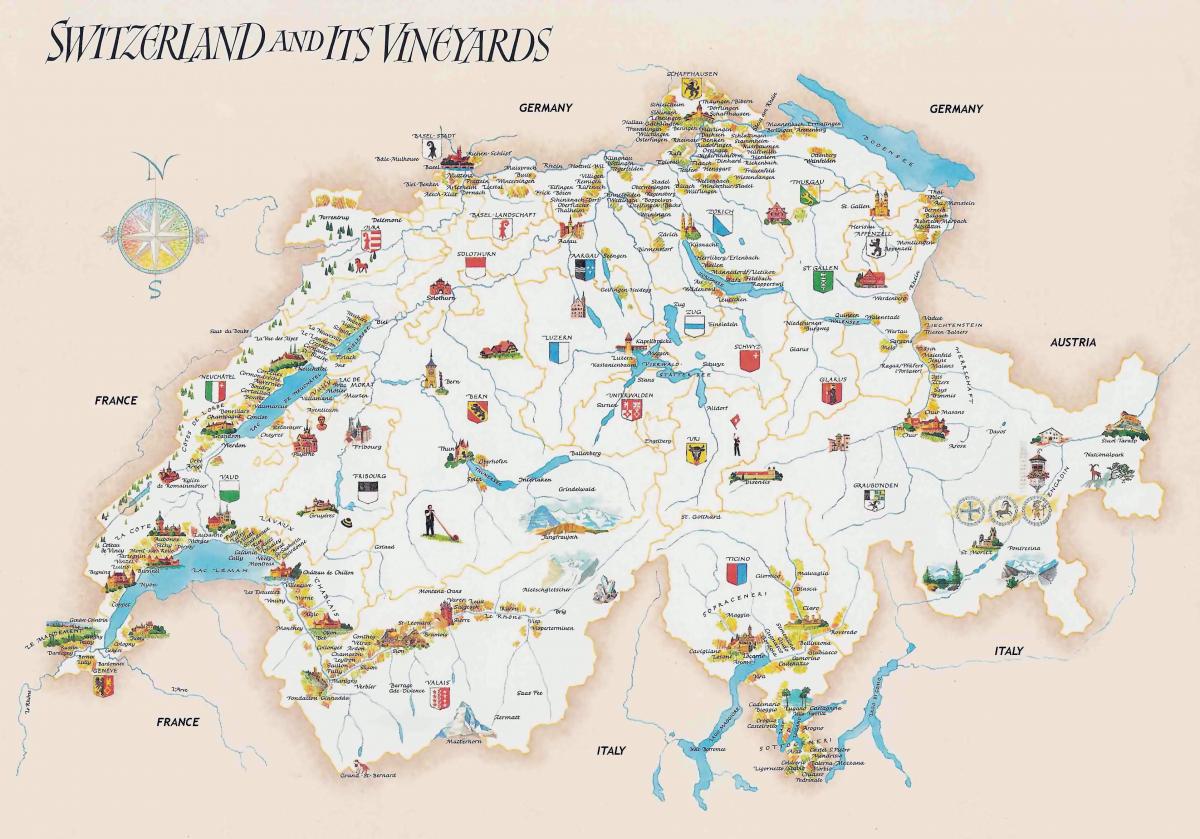 Mapa de atracciones turísticas de Suiza