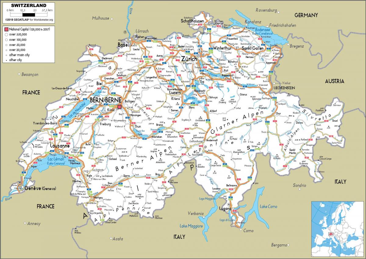 Mapa de conducción de Suiza