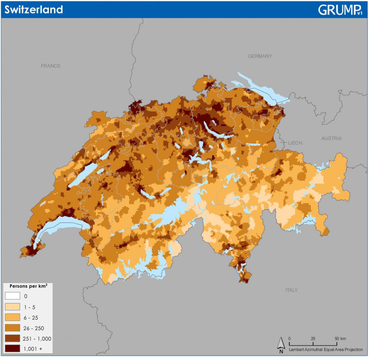 Mapa de densidad de Suiza