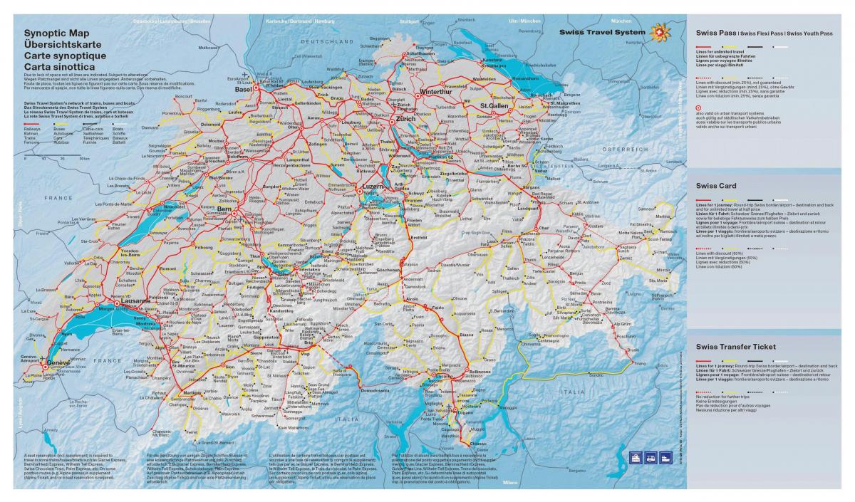 Mapa de las líneas de tren de Suiza