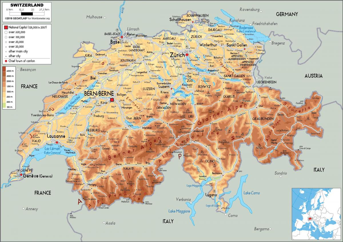 Mapa del relieve de Suiza