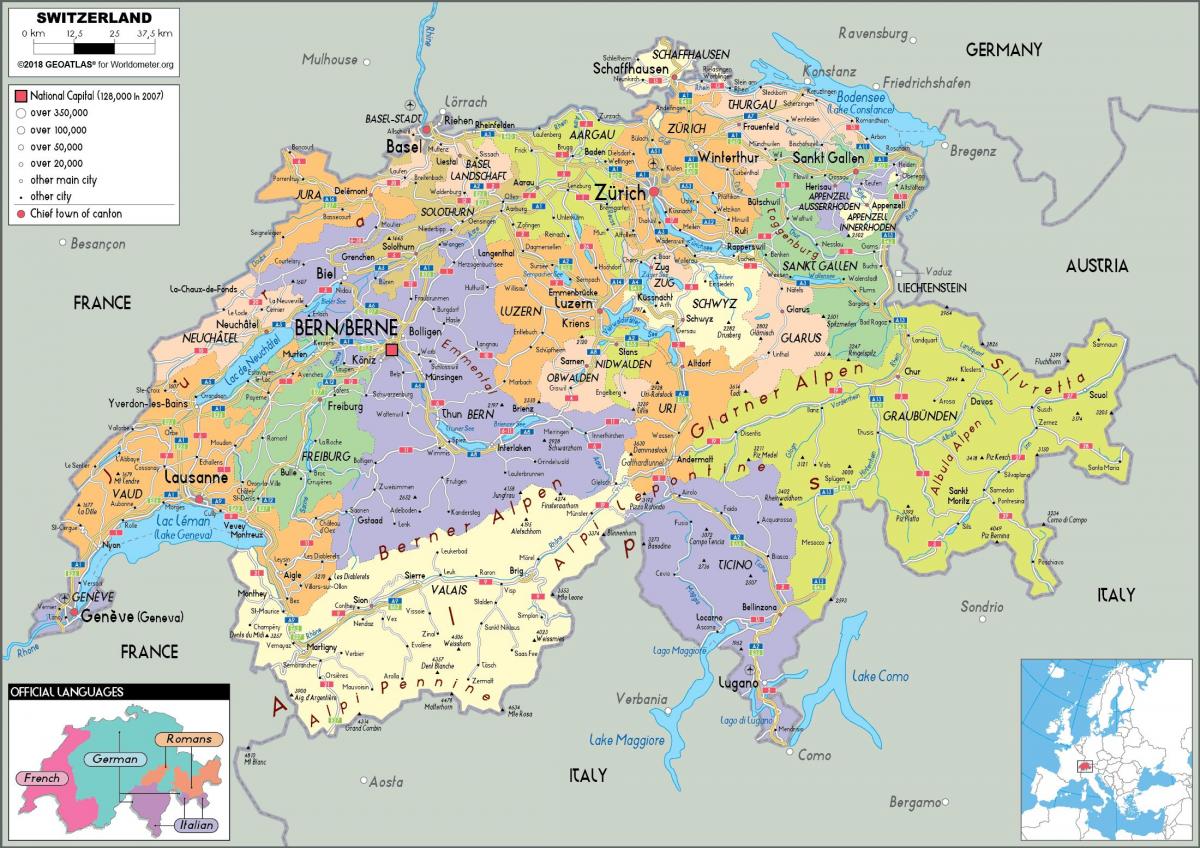Mapa administrativo de Suiza